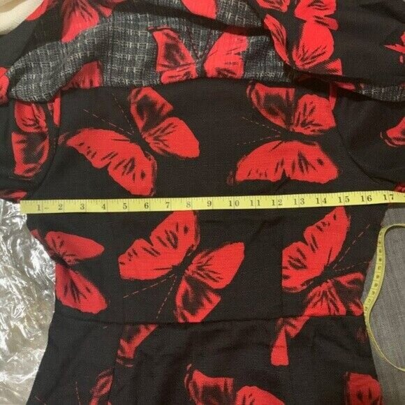 Womens Fashion Butterfly Printed Off Shoulder Dresses Ruffled Asymmetrical Dress - Picture 7 of 7